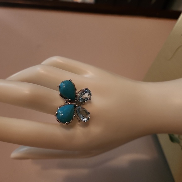 JTV Jewelry - JTV Turquoise Glacier Topaz Rhodium Over Silver Butterfly Ring